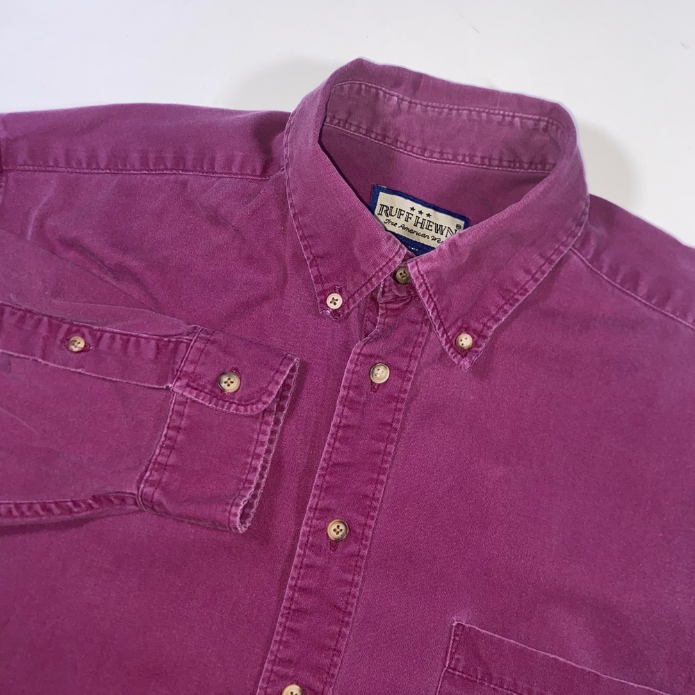 Ruff Hewn Mens XL Purple Cotton Button Down Shirt Long Sleeve Embroidered Crest